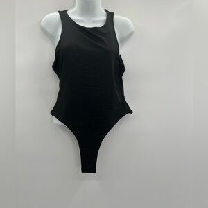 Women's Black Sleeveless Tank Top Bodysuit – Round Neck, Elastic, Size 3XL